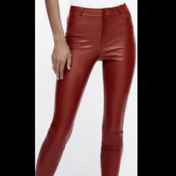 Zara Pants - Zara Deep Red Faux Leather Pants NWOT